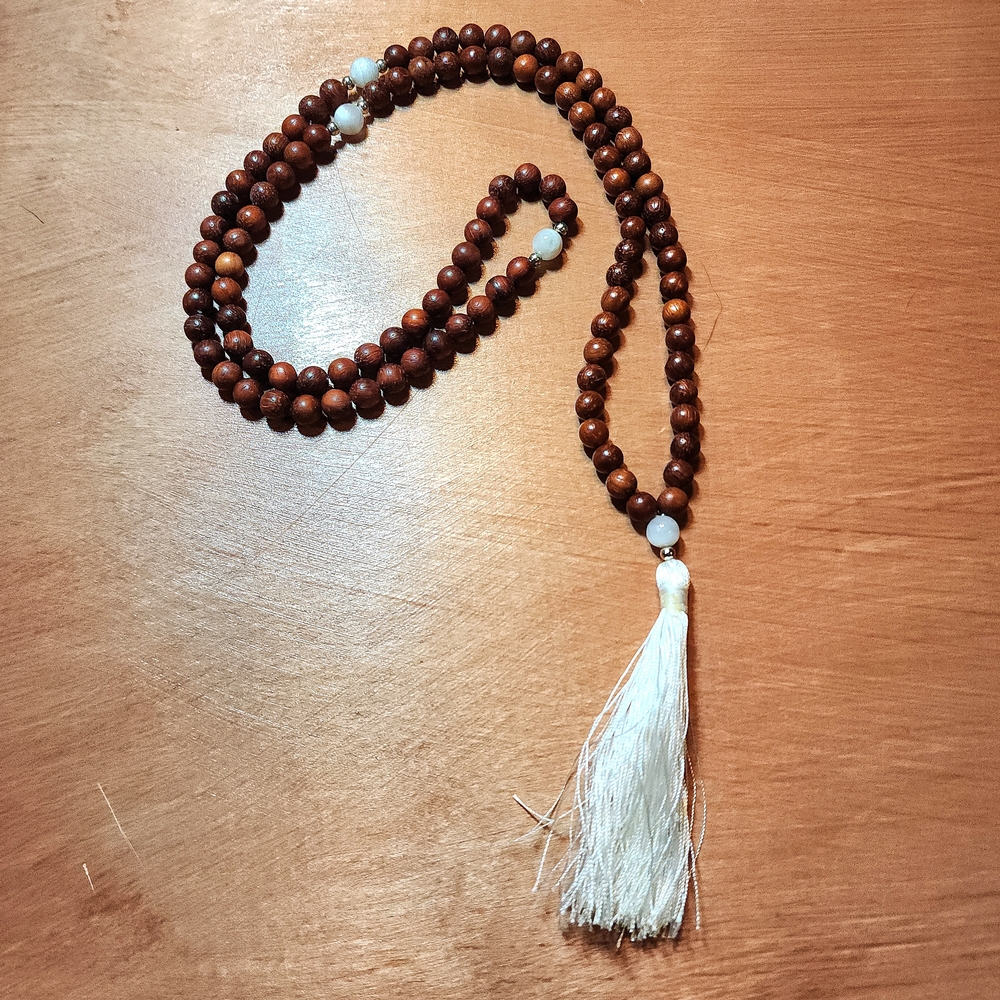 Hand Crafted Rosewood Mala Bead Necklace